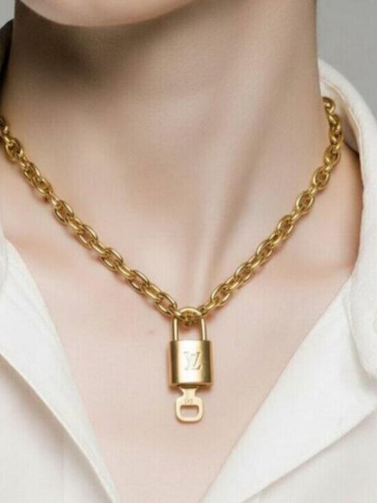 Louis Vuitton Jewelry - 18K Gold-Plated Necklace with Authentic Louis Vuitton Padlock